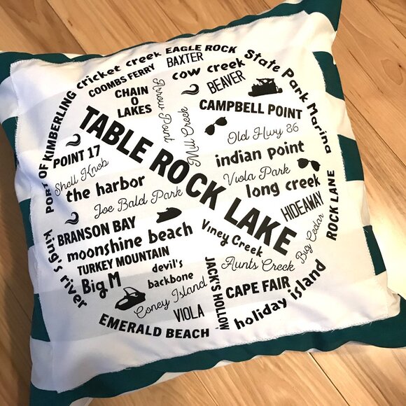 Table Rock Lake Pillow Cover 18x18: Handmade Lake House Cabin Decor, Marinas - Picture 5 of 7